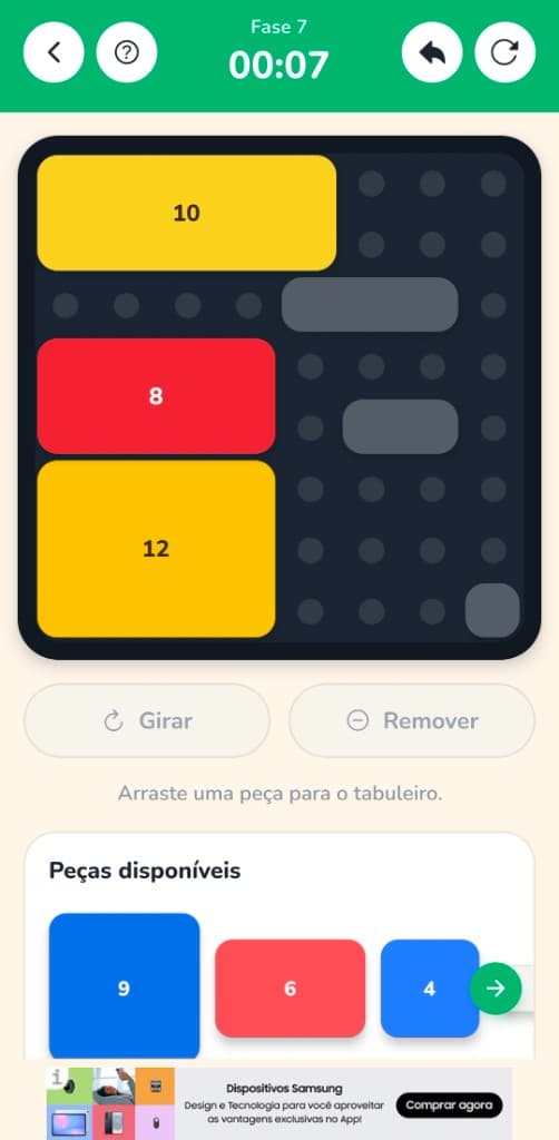 Celular com o tabuleiro da fase 7